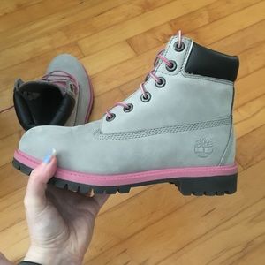 RARE Custom Pink and Gray Timberlands!